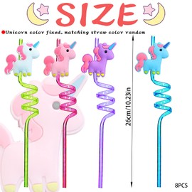 Pack of 8 Unicorn Children's Straws, Reusable Plastic Straws, Curly Party Straws, Unicorn Drinking Straws for Children's Birthday Party Decoration, Accessories, Family Reunions, Party Gifts