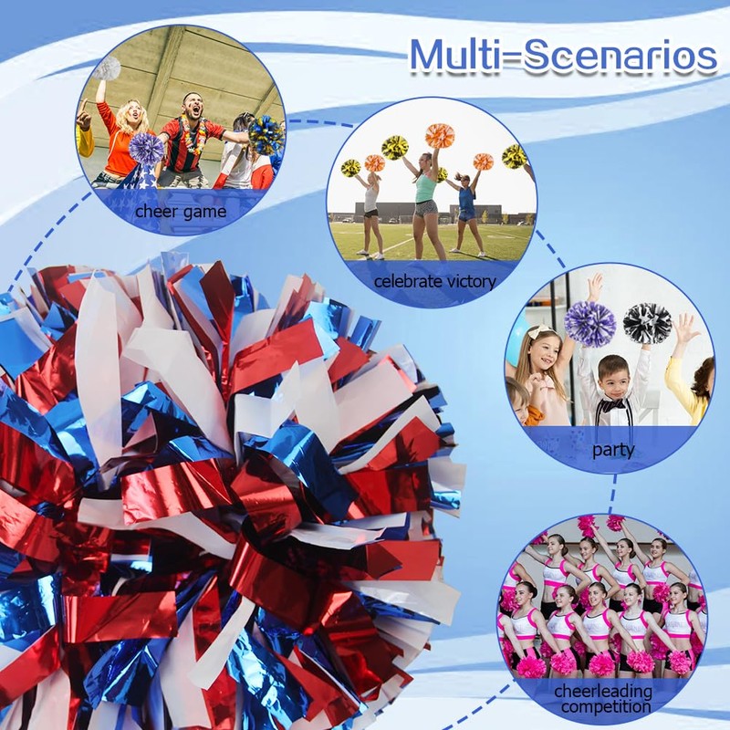 Lovecheer 2PCS Red Blue White Cheerleading Pom Poms Metallic Cheer
