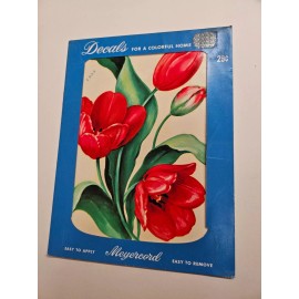 MEYERCORD Decal RED TULIPS #513-A, 1940-1950 Vintage "Flat Shipping Rate"