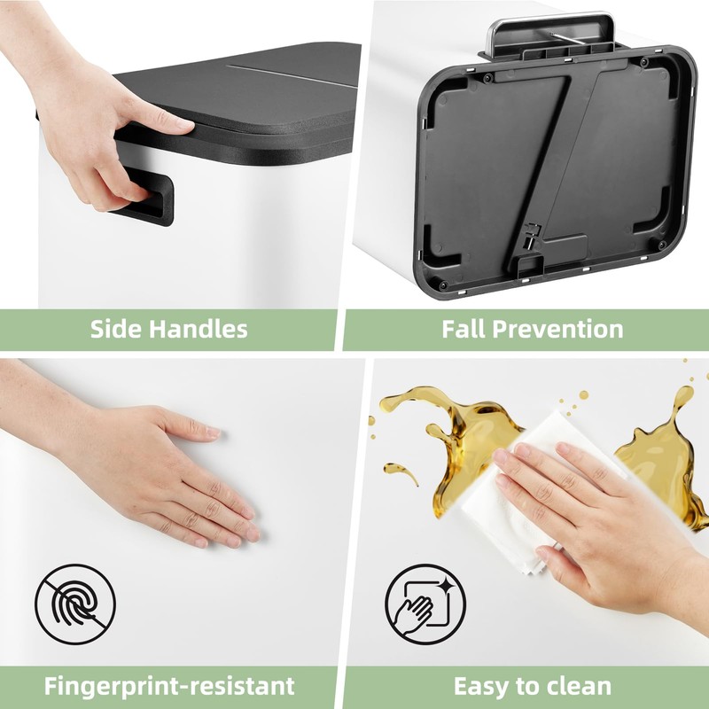 Kitchen Trash Can, 2x4 Gallon Rectangular Kitchen Waste Bin, Dual