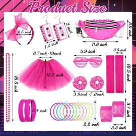 Pack of 26 Costume 80s Accessories Evening Wear Disco Neon 90s T-Shirt Tutu Bracelet Waist Bag Glasses Bracelet Necklaces Leg Warmers Outfit Year Party Carnival Women