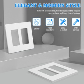 2-Gang Screwless Wall Plate Double Decorator Outlet Covers for electrical outlets,light switch,Hidden Screw Face Plates Size 4.72”x4.64” (2-Pack)