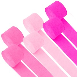 Crepe Paper Streamers - 6 Rolls, 492ft, Pack of 6 Light Pink & Hot Pink Party Streamers for Birthday, Wedding, Baby Shower & Anniversary Decorations (2.37 Inch x 82 Ft/Roll)