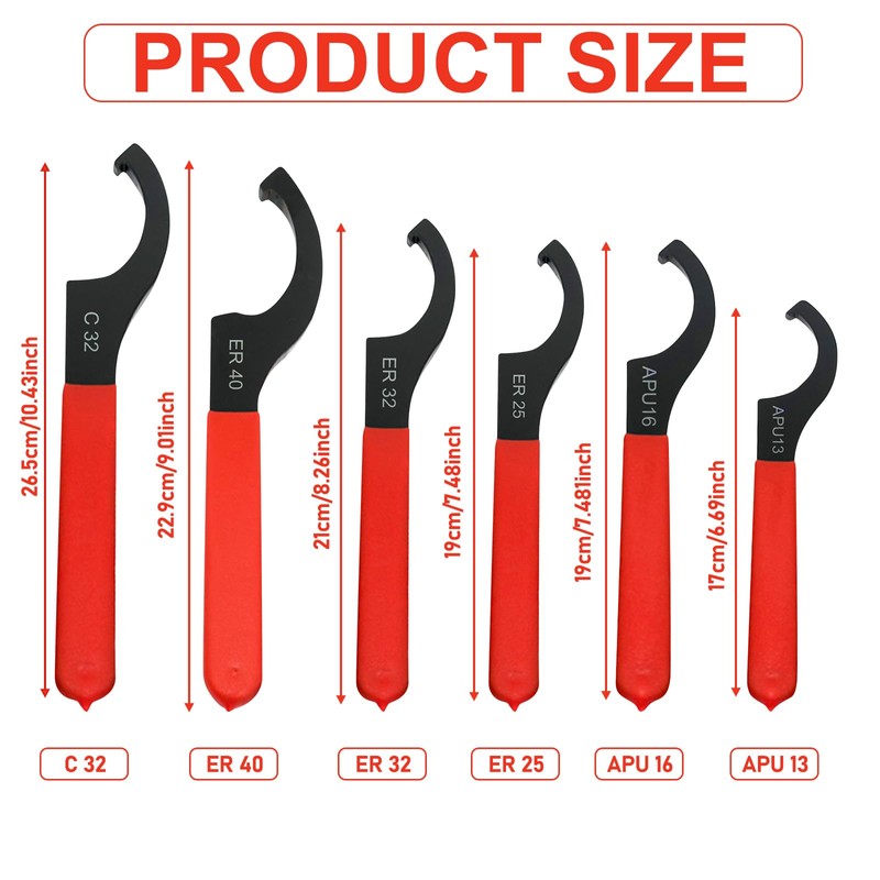 BAIFULAI 6 Piece Hook Wrench Set, 6 Sizes C-Shaped Wrench