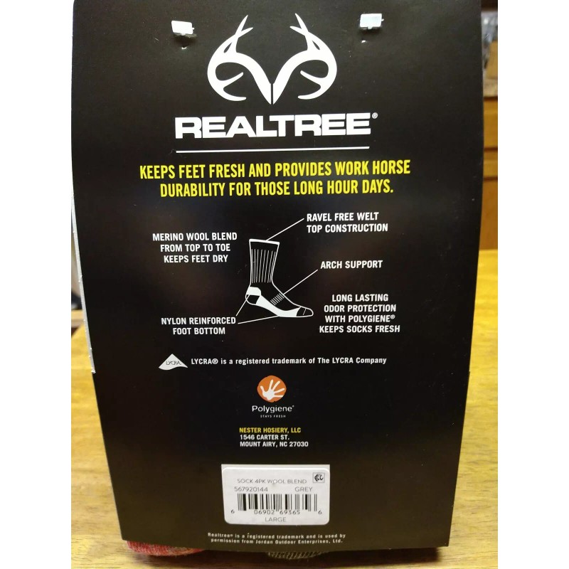 Realtree Merino Wool Blend Crew Boot Socks 4 Pair Pack