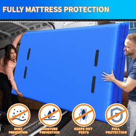 Full Mattress Bag for Moving and Storage, Reusable Heavy Duty Tarp Waterproof Full Size Bed Mattress Cover, Zippered Mattress Protector with 8 Strong Carrying Handles, 77’’ L x 57’’ W x 15’’ D
