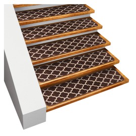 House, Home and More Set of 15 Skid-Resistant Carpet Stair Treads – Moroccan Trellis Lattice – Coffee Brown & Vanilla Cream – 8 Inches X 26 Inches
