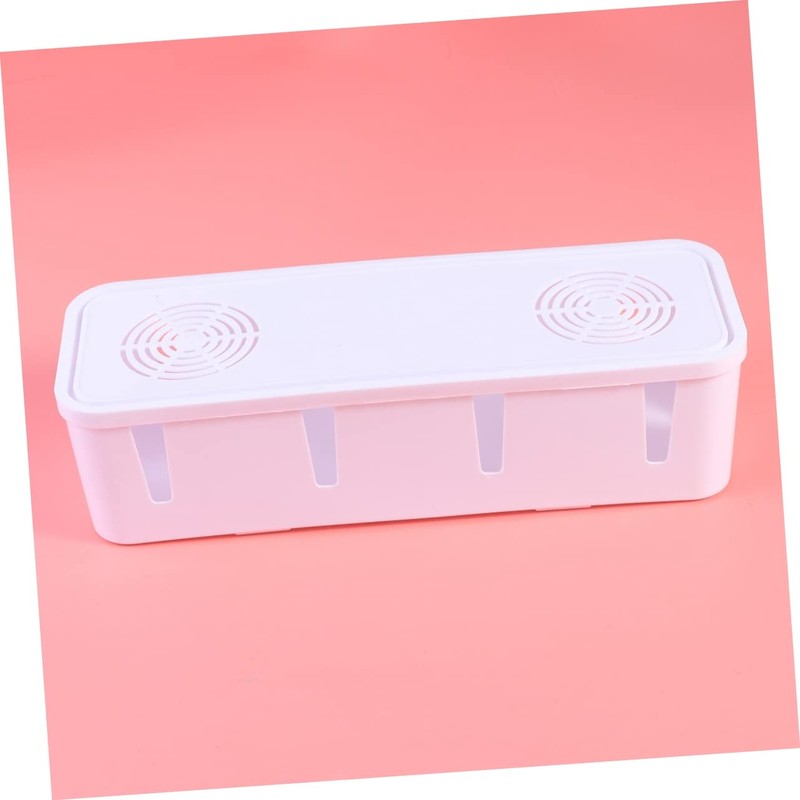 Angoily Space-Saving Power Strip Storage Box White Cord Organizer for