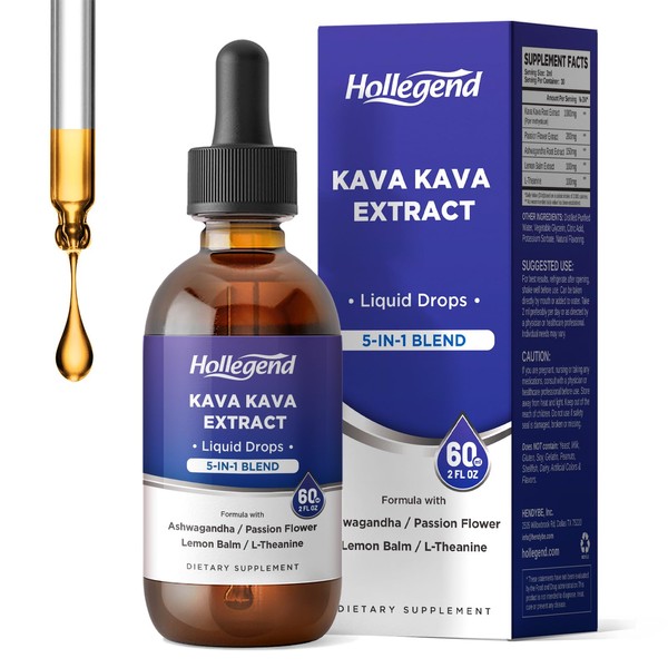 HOLLEGEND Kava Kava Root Extract Liquid Drops, 5 in 1