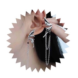 Inilbran Boho Butterfly Wing Earrings Vintage Black Crystal Tassel Earrings Silver Butterfly Stud Earrings Long Tassel Wing Earrings Personlized Asymmetrical Earrings Jewelry for Women and Girls