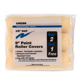 Linzer RS1433 Pylam Paint Roller, 3/8 in Nap, 9 in L, Synthetic Lambskin/Polyester Cover, Medium