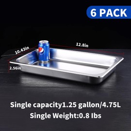 6 Pack Half Size Hotel Pans, 1/2 Size 2.5 Inch Deep Commercial Stainless Steel Steam Table Pan Set for Food, Catering Pan for Hotel, Buffet, Restaurant and Party