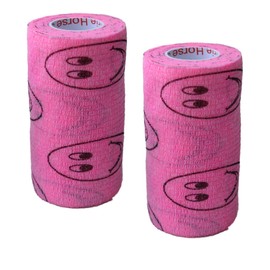 Vet Wrap Wrap Tape (Pink with Smiles) (2 Pack) (3 Inch x 15 feet) Self Adhesive Adherent Adhering Cohesive Flex Self Stick Bandage Grip Roll Dog Cat Pet Horse