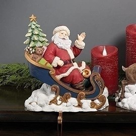 Christmas by Roman Inc., Evergreen Express Collection, 9.2"H SANTA IN SLEIGH STOCKING ,Lantern, Snow Globe, Holiday Home Décor, Santa, Cardinal, Nutcracker, Snowman, Reindeer (8x6x9)