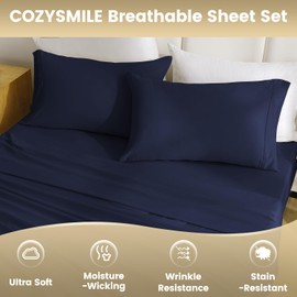 CozySmile Twin Sheet Set - 3 Piece Super Soft Breathable Bed Sheet & Pillowcase Set, 16" Deep Pocket Hotel Luxury Wrinkle Free Easy Care Bedding Sheets, Dark Blue