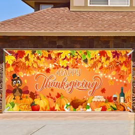 Avezano Fall Garage Door Banner Happy Thanksgiving Garage Door Cover Backdrop Large Fall Holiday Party Decoration Background 6 x 13 ft