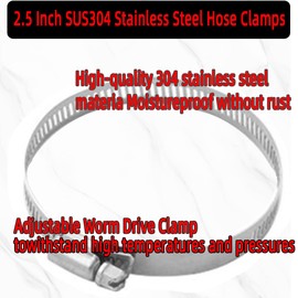 2.5 Inch Diameter SUS304 Stainless Steel Hose Clamps (4-Pack) - Adjustable 52-76mm Worm Drive Clamp for Air/Water Duct Collection.