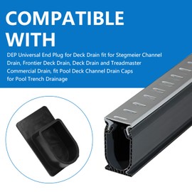 DEP Universal End Plug for Deck Drain fit for Stegmeier Channel Drain, Frontier Deck Drain, Deck Drain and Treadmaster Commercial Drain- Pool Deck Channel Drain Caps for Pool Trench Drainage (2 Black)