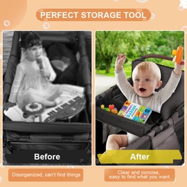 Stroller Snack Tray Compatible with Wonderfold Wagon, Thickened Waterproof Faux Leather Wagon Accessories, Comes with Cup Holder and Storage Net Bag Universal Stroller Snack Tray（W4 Series Thickened）