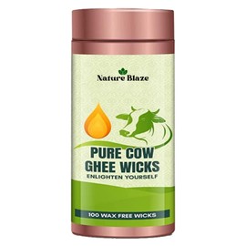 Nature Blaze Ghee Wicks Diya Batti | Wax Free Ghee Wicks for Pooja, Festival and Occasions 100 Pieces (Cow Ghee Wicks in Tin Box)