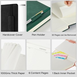 NIRMIRO Lined Journal Notebook, B5 Hardback Leather Notebook Notepad for Women Men Writing Work, Note Book Note Pad with 320 Pages 100gsm Thick Paper, No Bleed, 19 x 25.4 cm, Black