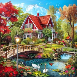 ARPADAMO Diamond Art Kits for Adults,5D Country Diamond Painting DIY Flower Diamond Art Diamond Painting Kits for Adult,Round Full Drill Diamonds, Diamond Art Kits for Home Decor-13.78x13.78inch