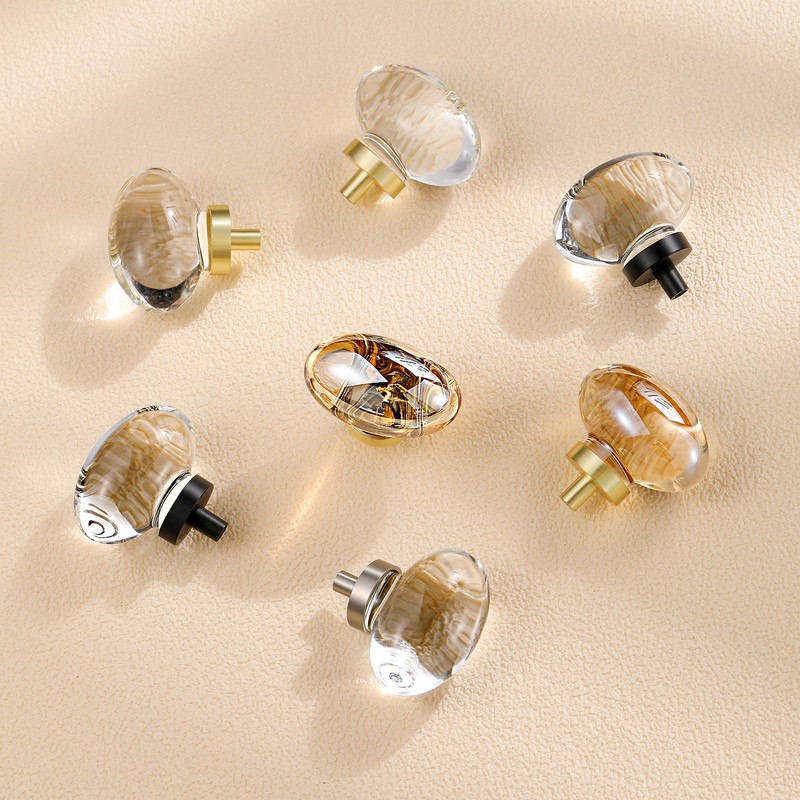 CLCTK 8 Pack Champagne Crystal Cabinet Knobs, Gold Cabinet Glass