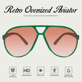 mosanana Retro Aviator Oversized Trendy Sunglasses for Women Men Big 70s Vintage Fashion Large 2025 Cool Green Frame Red Lens MS52482