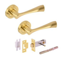 HANDLEZONE® Zena Privacy Lever On Round Rose Door Handles, with Privacy Latch, for Bathroom, Toilet, WC Doors, 1 Set - Brushed Brass