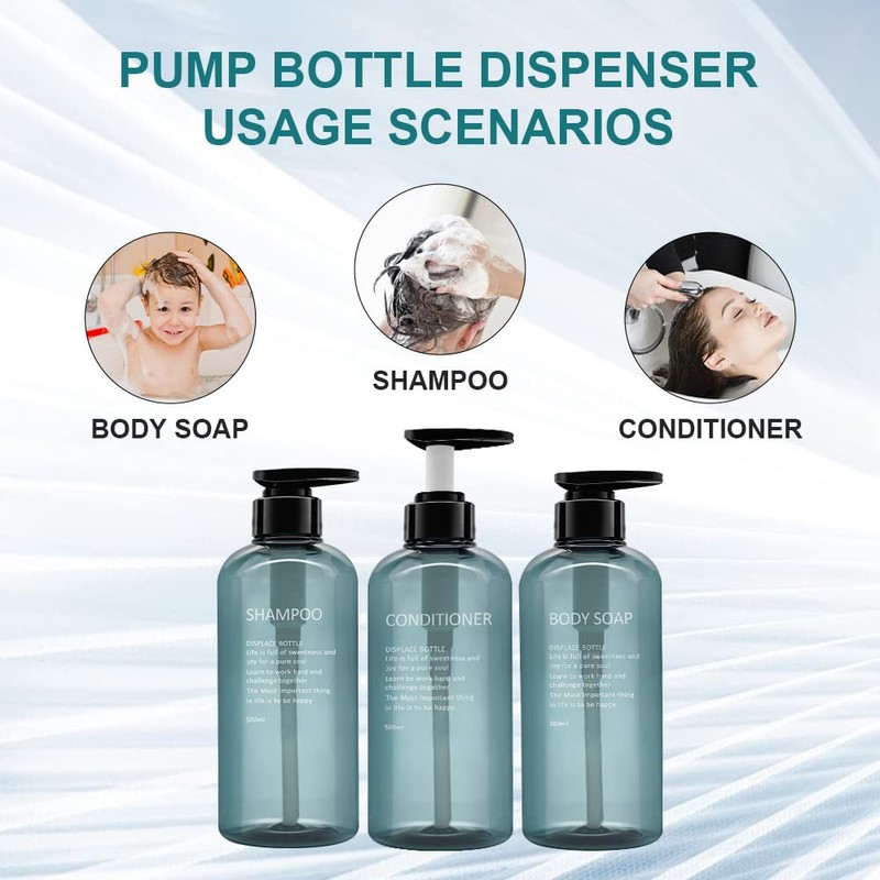 3 Pack Shampoo Bottle Pump Dispenser, 500ml Empty Plastic Soap