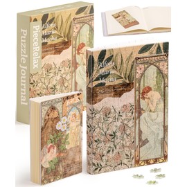 PieceRelax Puzzle Journal for Adults - Alphonse Mucha - The Times of the Day Unique A5 Book Cover Puzzles Gift & Home Décor with Plastic Jigsaw Puzzle Artwork for Notebook [YA1059]