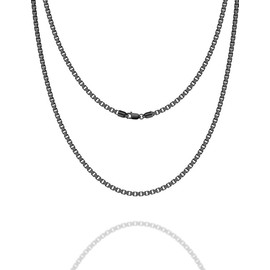 ASDULL 925 Sterling Silver 2.5mm Black Box Chain Necklace for Men Black Square Box Link Chain for Women 20 Inches