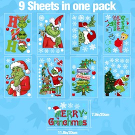 Grinch Christmas Stickers, 9 Sheets Grinch Window Stickers, Christmas Window Silhouette, Grinch Christmas Decorations, Winter Holiday Window Decorations for Office, Home, School