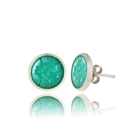 Simple small round stud earrings; original gifts for women every day (turquoise silver)