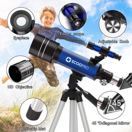 Telescope for Kids Beginners Adults, 70mm Astronomy Refractor Telescope with Adjustable Tripod for Kids