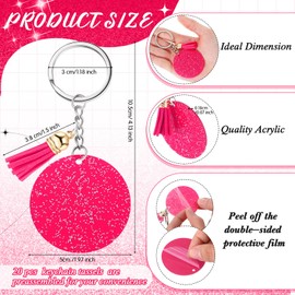 Sureio 20 Set Acrylic Keychain Blank with Key Rings 20 Pcs 1.97'' Glitter Acrylic Blanks 20 Pcs Keychain Tassels for DIY (Rose Red,Glittery)