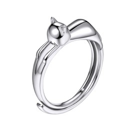 SILVERCUTE Cat Ring 925 Sterling Silver Adjustable Band Cute Animal Kitten Stackable Ring for Women