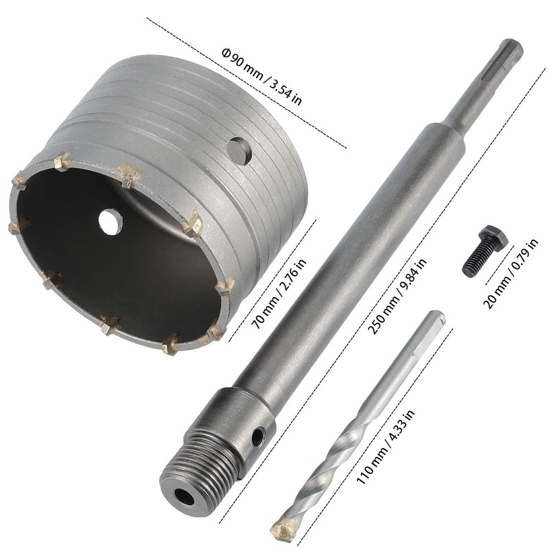 ZEONHAK 2 Sets 3-1/2 Inch Shank Hole Saw, 90mm Concrete