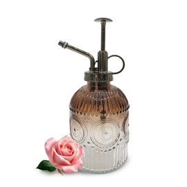 VKSG Glass Plant Mister Spray Bottle, 350ML Vintage Plant Spritzer with Top Pump Watering Can for Indoor Outdoor House Plants, Flowers (Brownish-White)