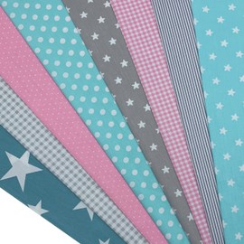 aufodara 8pcs Cotton Fabric Squares Patchwork 50 x 50cm Sewing Quilting Bundle DIY Crafting Fabric (Grey Pink Mint Green)