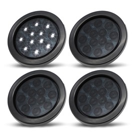 MADCATZ (Pack of 4) 4 Inch Smoked Lens White 12 LED Round Clearance Lamp Back up Reverse Light Waterproof 3 Prong Plug Rubbers Trailer Heavy Duty Truck Caravan Bus Boat 12V DC GA12