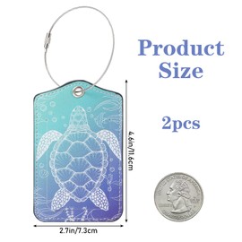 Mabor 2Pcs Sea Turtle Suitcase Tags for Luggage, Cute Turtle Theme PU Leather Tag, Beach Luggage Tags for Cruise Travel, Unique Gift for Men Women Couples