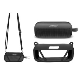 GETGEAR Silicone case for Bose SoundLink Flex Bluetooth Portable Speaker, Shape and Color Matching, Full Protection and Easy Carrying (Black Silicone)