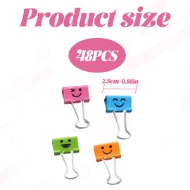 Pack of 48 Foldback Clips, 25 mm Paper Clips with Box, Smile Clips, Metal, File Clips, Binder Clips, Metal Clips for Notes Organising, Classification, Holds 110 Sheets of Paper (Colourful)