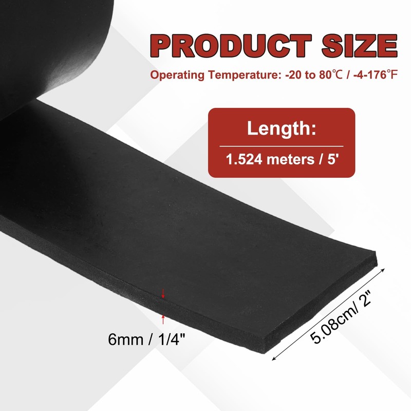 PATIKIL Neoprene Rubber Strips 2" Wide x 1/4" Thick x
