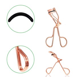 Rizador de pestañas y pinzas, juego de rizador de pestañas con 5 almohadillas para orejas de silicona y pinzas de pestañas profesional para diferentes formas de ojos. Oro rosa