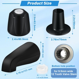 Tub Shower Trim Kit, Matte Black 3 Piece Shower Knob and Bath Tub Spout, Compatible with Pfister 3 Handles and Tub Shower Faucet, for 1/2'' Pipe Male Thread Connection，3/4'' IPS Pipe Inside Thread
