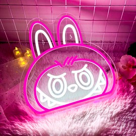 Cartoon Labu Neon Sign, Dimmable Pink Cute Labu Light up Sign Girls Room Wall Decor LED Signs for Party Prop Birthday Decor Collection Hanging Accessory Decor Gifts(13 * 12.6in)