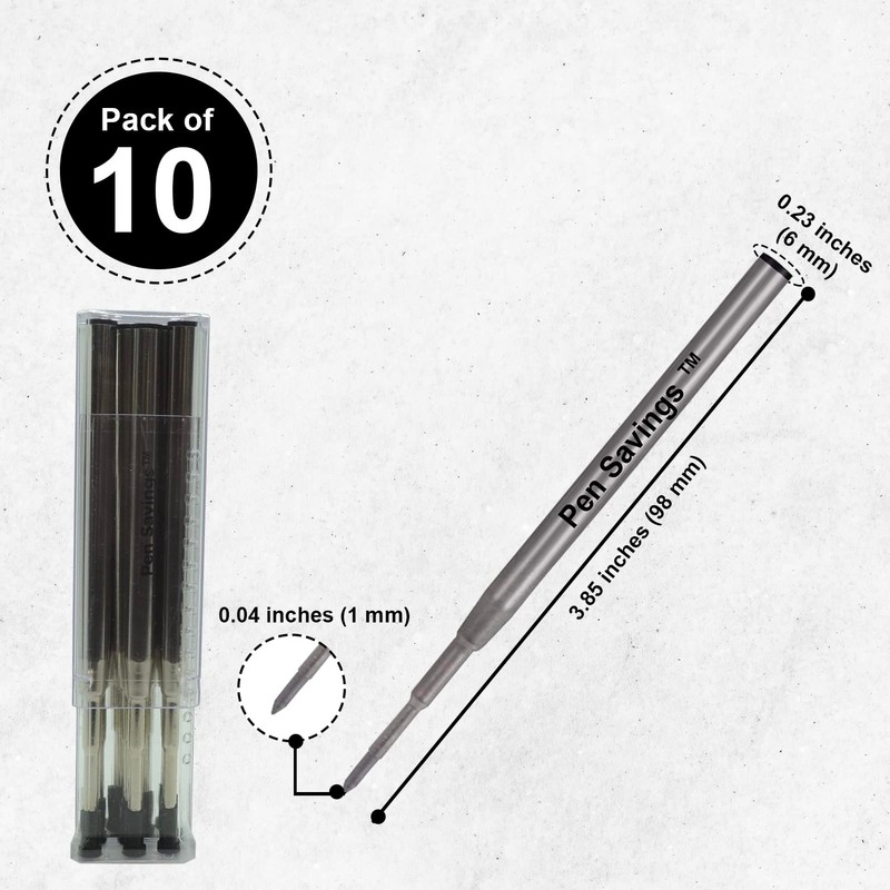 10 Pack, Pen Savings Ballpoint Pen Refills Compatible with Montblanc