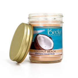 Coconut Beach Scented Candle in Clear Mason Jar | Candles for Home | 8oz Rustic Home Decor Novelty Candle | 40 Hour Burn Time Candle